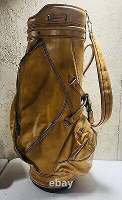 Vintage Titleist Brown Tan Leather Golf Bag Cart Bag 6-Way Divider Made in USA