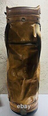 Vintage Titleist Brown Tan Leather Golf Bag Cart Bag 6-Way Divider Made in USA