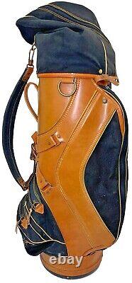 Vintage Titleist Canvas and Leather Golf Bag Single Strap 6 Way Divider With Cover