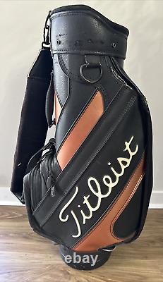 Vintage Titleist Golf Cart Bag with Strap 6 Way Divider Black Gold Leather Retro