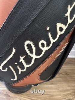 Vintage Titleist Golf Cart Bag with Strap 6 Way Divider Black Gold Leather Retro