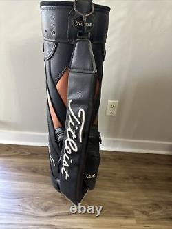 Vintage Titleist Golf Cart Bag with Strap 6 Way Divider Black Gold Leather Retro