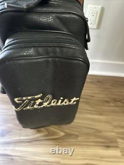 Vintage Titleist Golf Cart Bag with Strap 6 Way Divider Black Gold Leather Retro