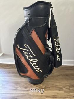 Vintage Titleist Golf Cart Bag with Strap 6 Way Divider Black Gold Leather Retro