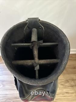 Vintage Titleist Golf Cart Bag with Strap 6 Way Divider Black Gold Leather Retro