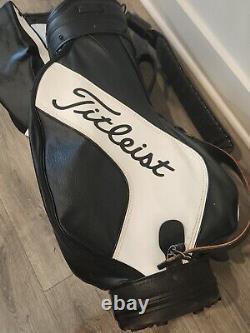 Vintage Titleist Staff Cart Golf Bag Black & White Faux Leather 3 Way Rain Cover