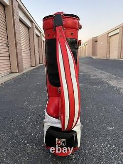 Vintage Wilson Staff Men's Leather Red White Cart Golf Bags 6 Ways Divided EUC