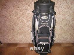 (nice) Bag Boy Revolver Cart Golf Bag(black/blue)14 Dividers, 9 Zippered Pockets